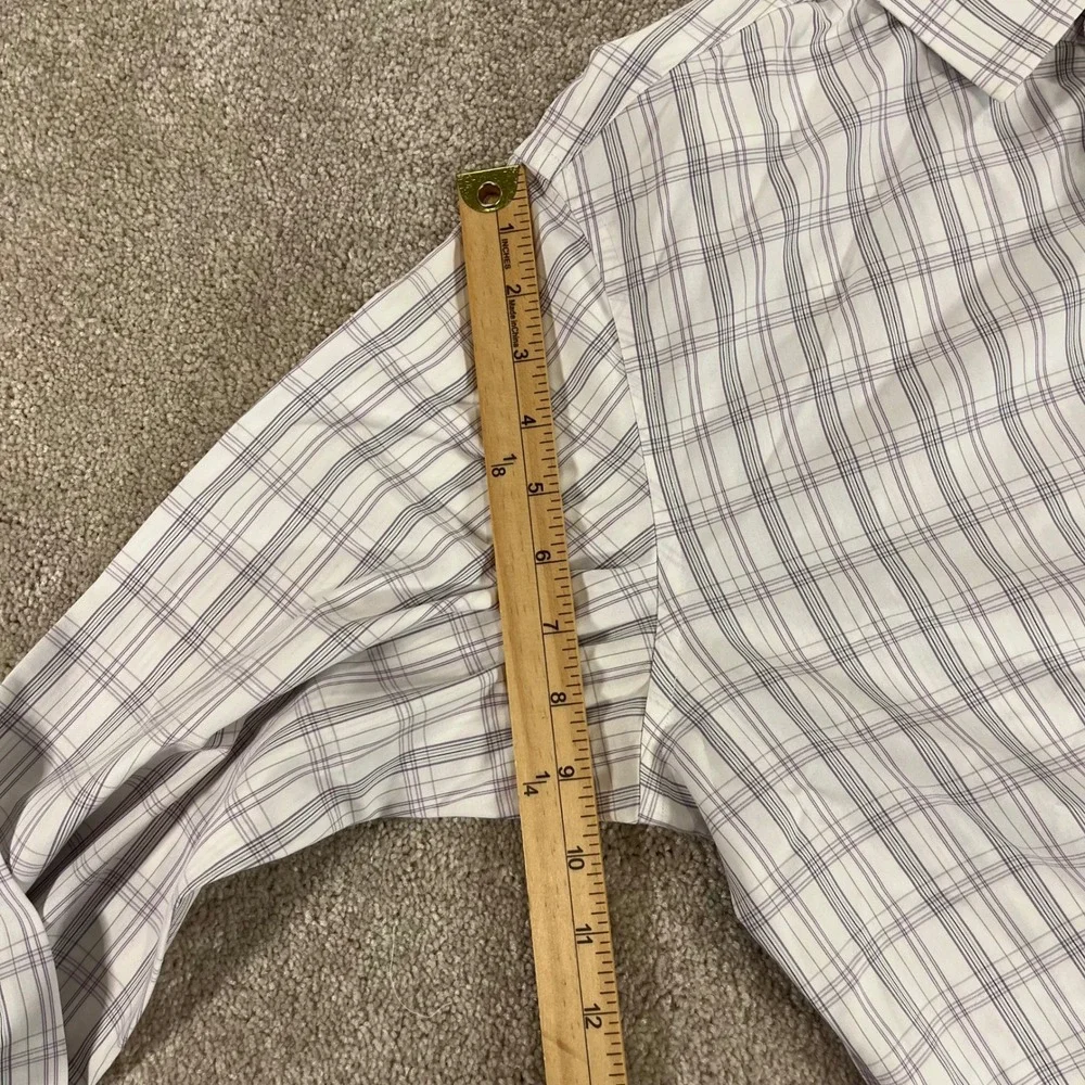Banana Republic Button Up Shirt‎ Mens Medium White Purple Plaid Slim Fit